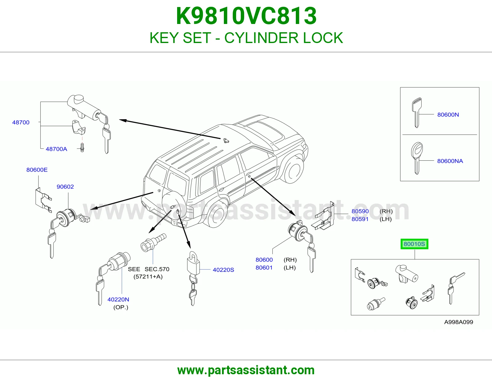 KEY SET - CYLINDER LOCK K9810VC813