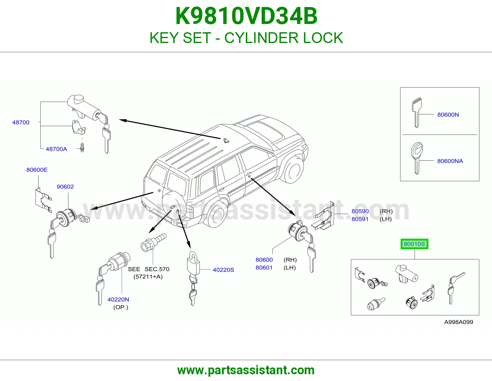 KEY SET - CYLINDER LOCK K9810VD34B