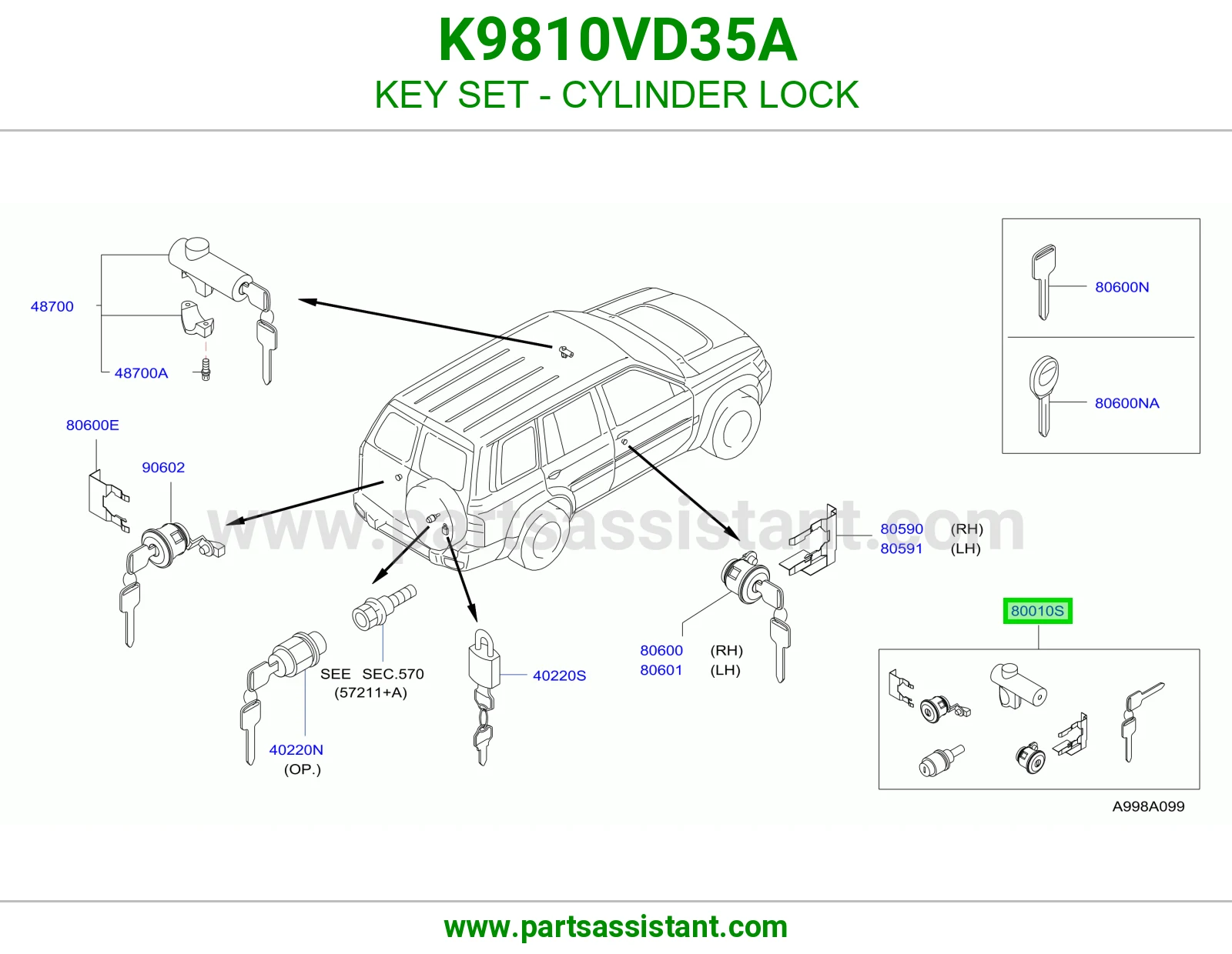 KEY SET - CYLINDER LOCK K9810VD35A