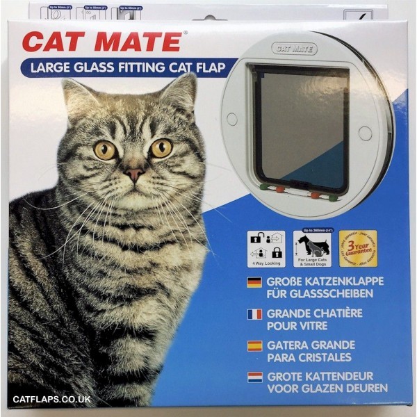 CAT MATE 357W LARGE GLASS FITTING CAT FLAP - WHITE - Closer Pets