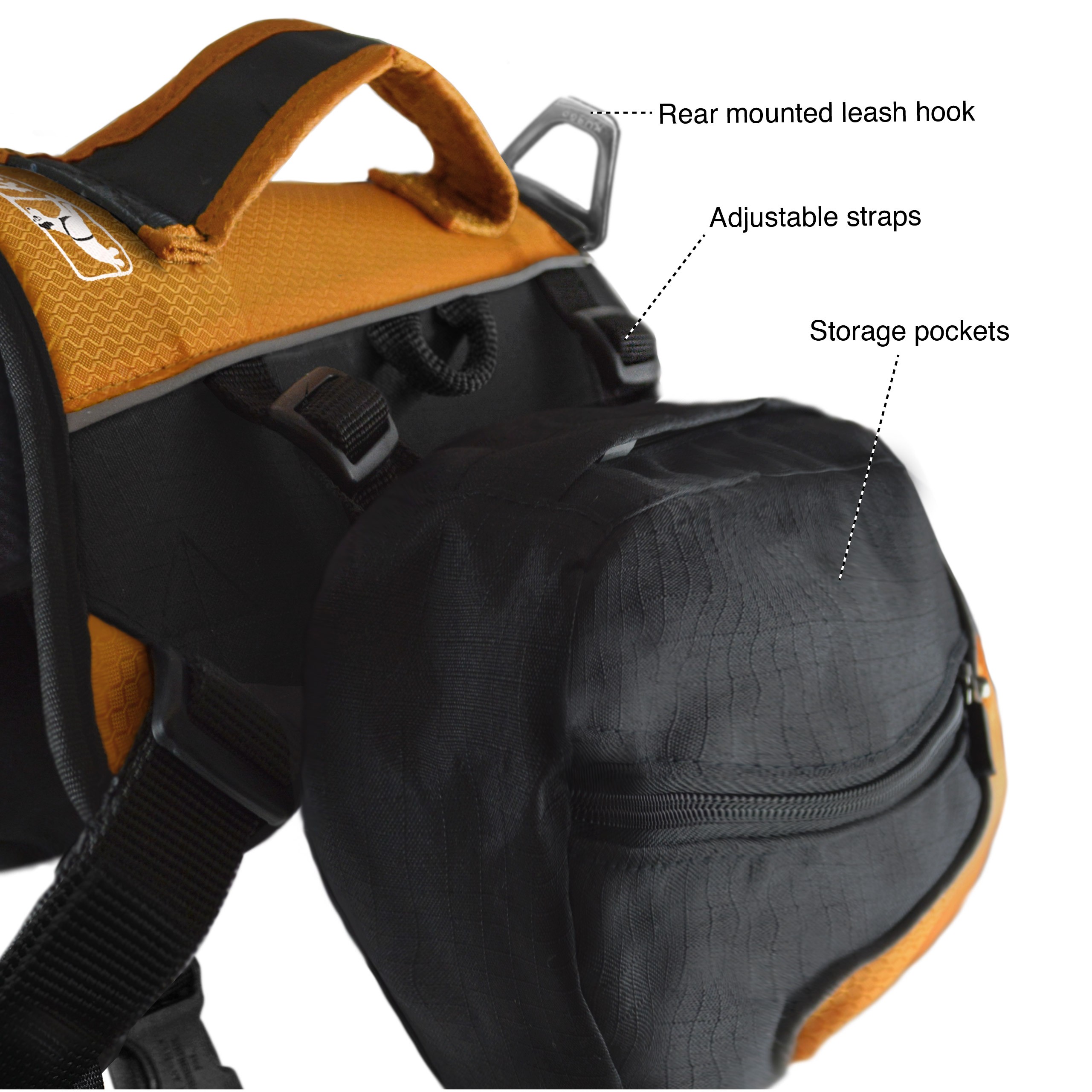 KURGO Baxter Backpack - BLACK/ORANGE - for dogs 30-85 pounds