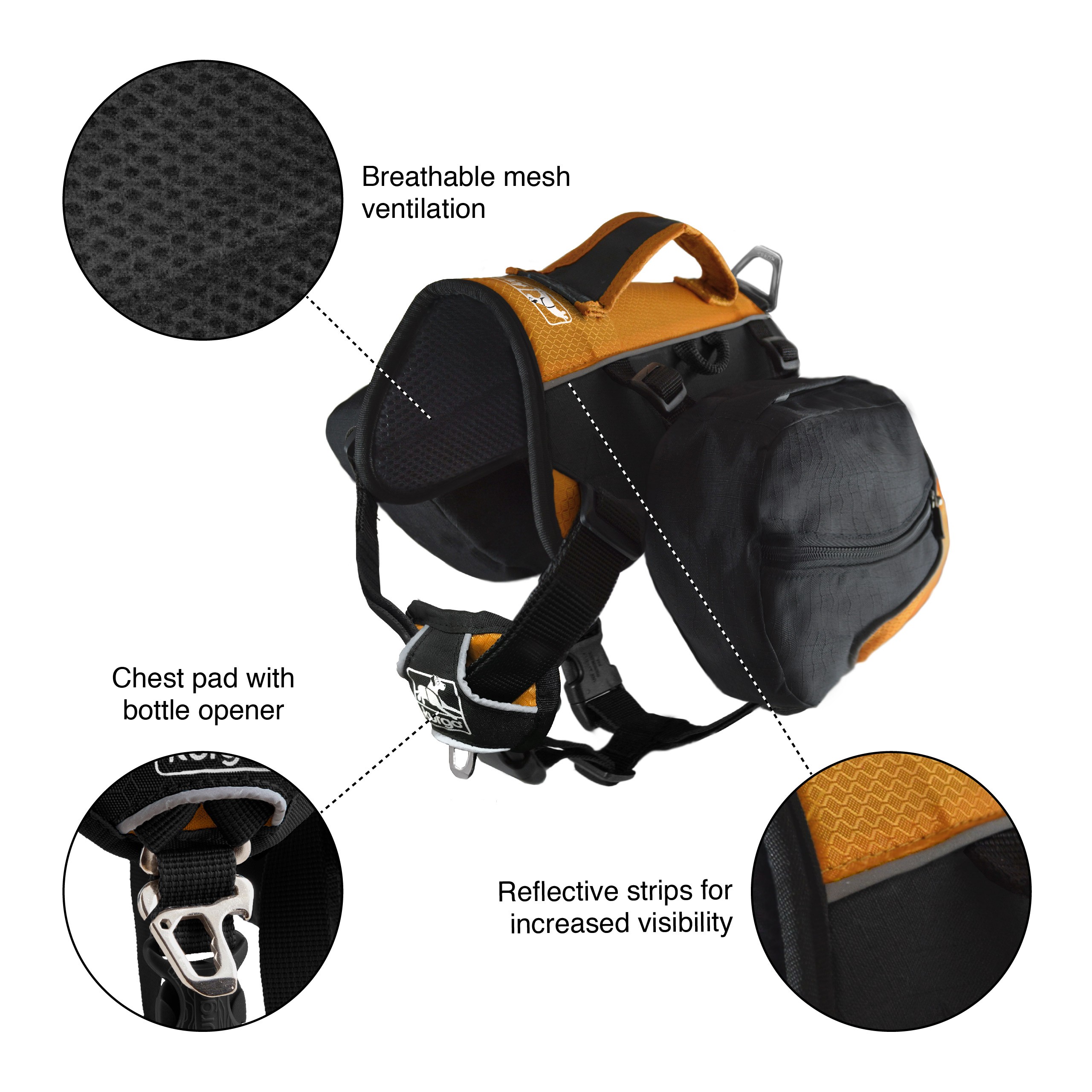 KURGO BIG Baxter Backpack - BLACK/ORANGE - for dogs 50-110 pounds