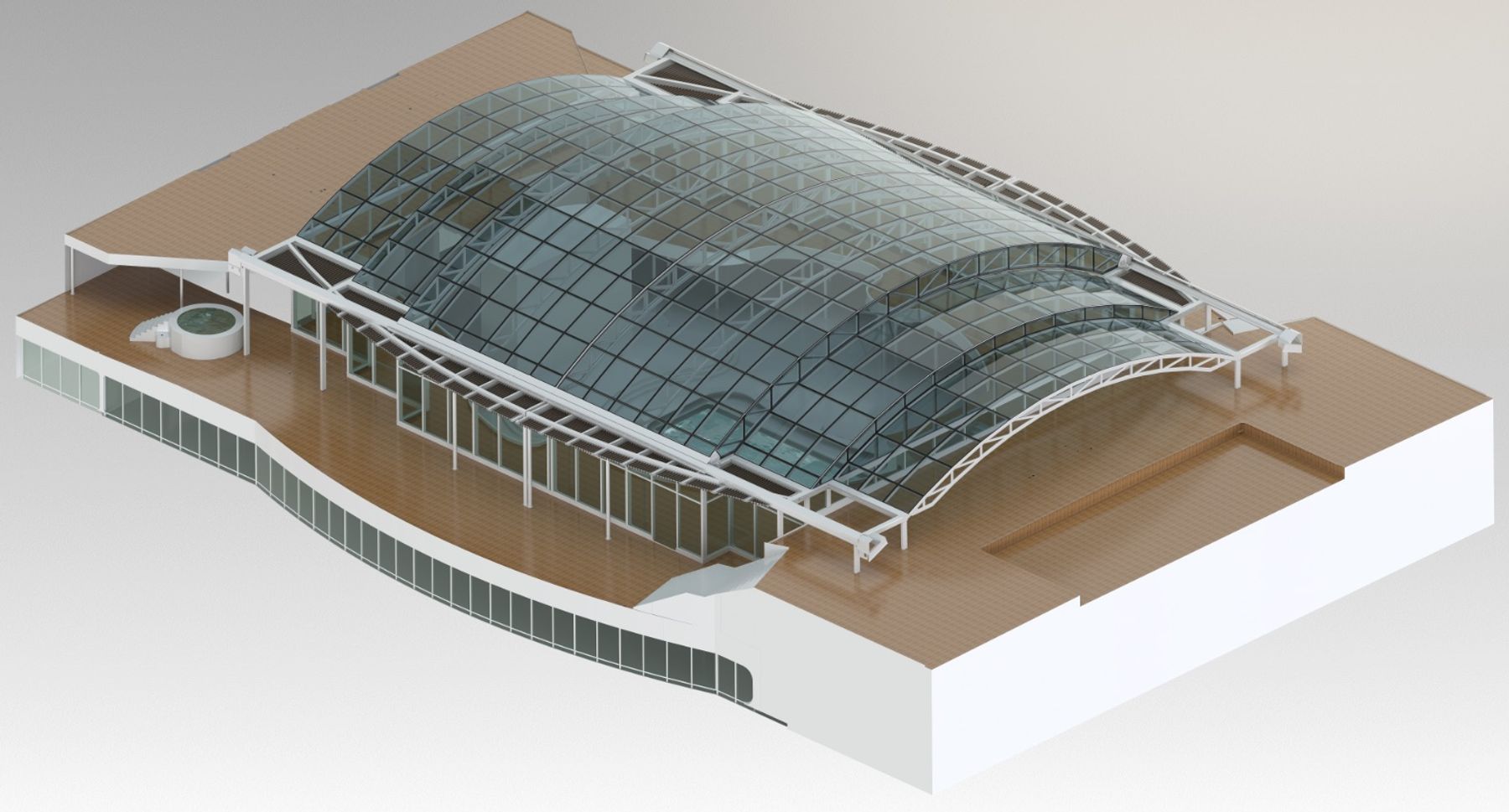 An openable glass roof of 150t for an ocean cruise liner with a length of 42 m and width of 35 m is being engineered and made ready for production