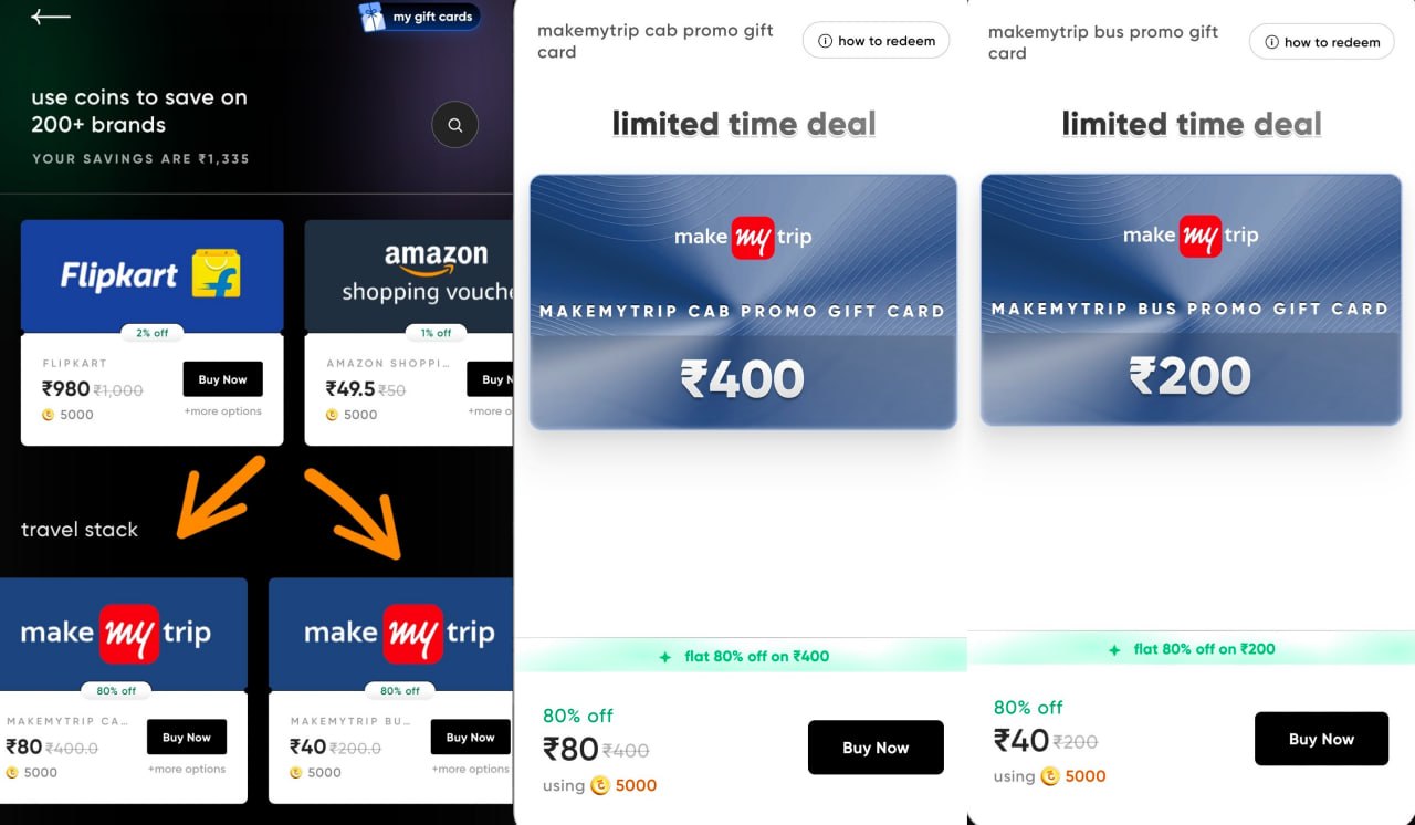 CRED MakeMyTrip Gift Card 80% Off