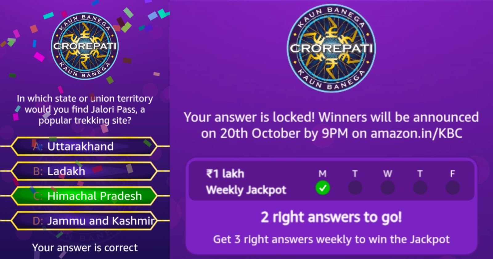 Amazon KBC Quiz Answers 19 October 2026