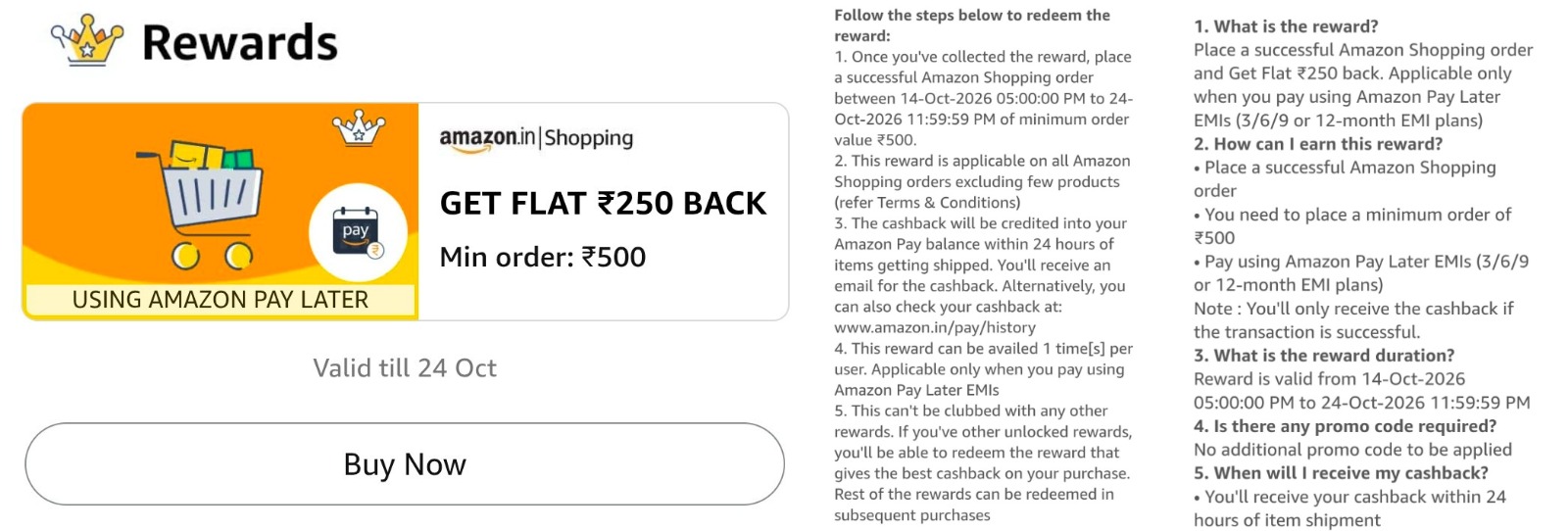 Amazon Pay Later ₹250 Cashback Offer