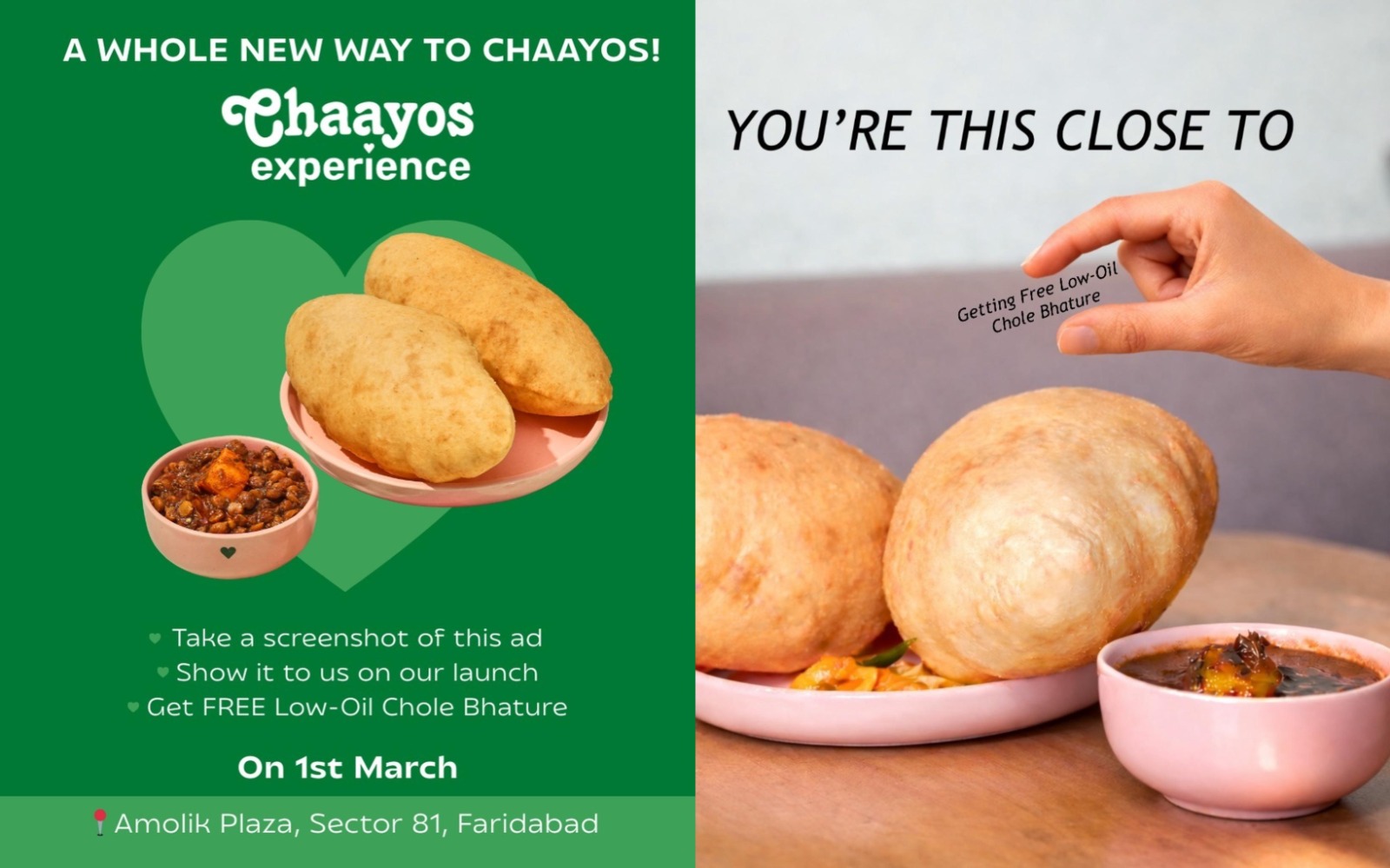 Chaayos Faridabad Free Chole Bhature Offer Store Launch