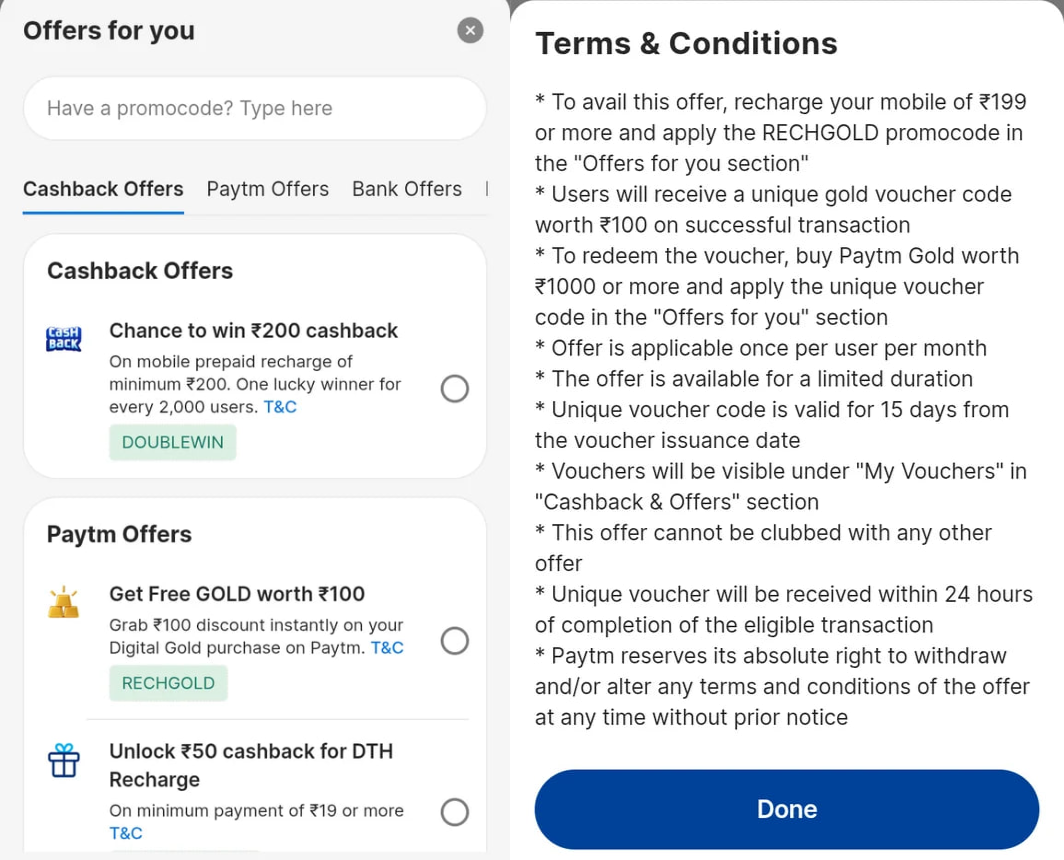 Paytm ₹100 Gold Offer – Get Free ₹100 Gold Voucher on Mobile Recharge