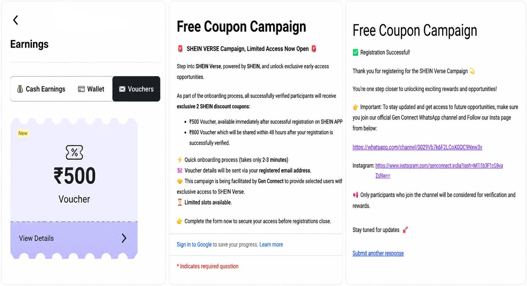 SHEIN Verse Free Coupon Campaign - Get ₹500 + ₹800 SHEIN Vouchers