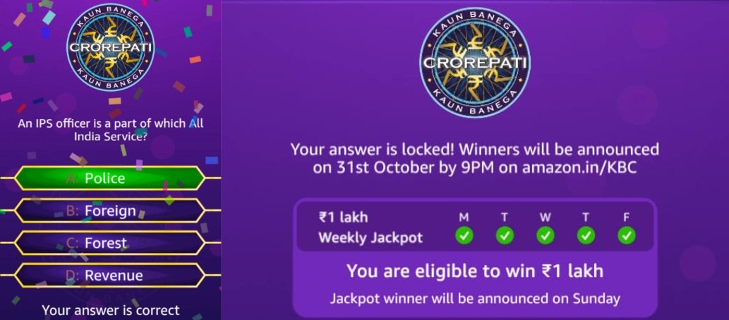 Amazon KBC Quiz Answers 30 October 2026