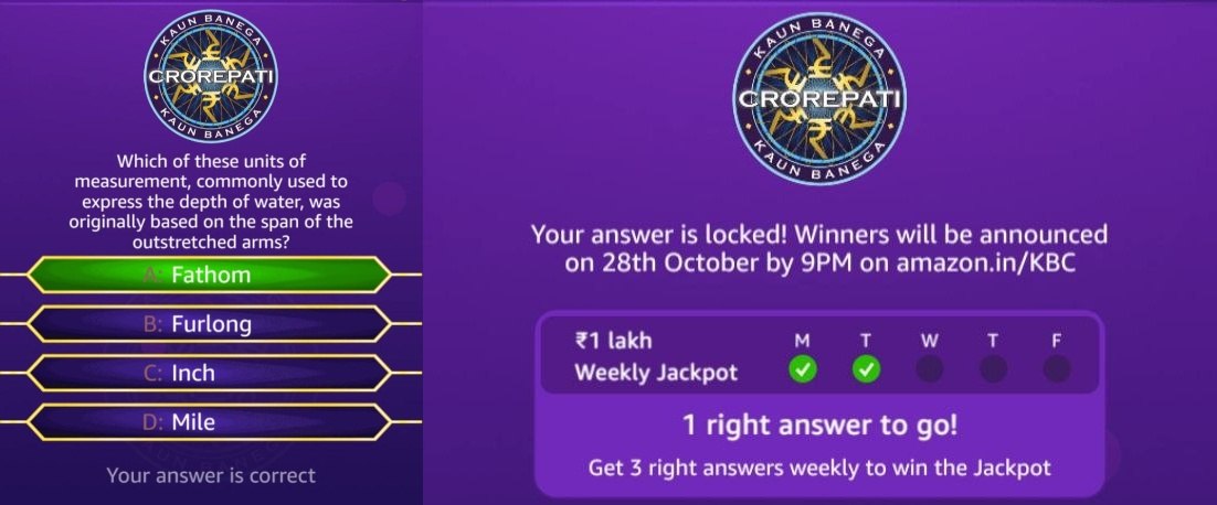 Amazon KBC Quiz Answers 27 October 2026