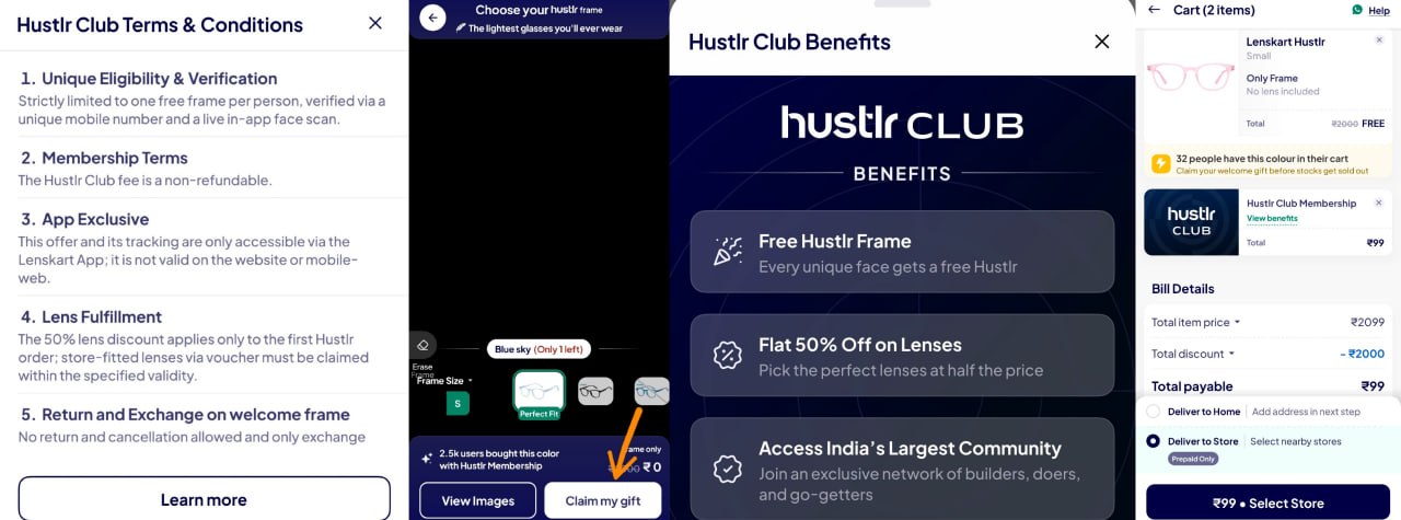 Lenskart Hustlr Club Offer - Get Free Hustlr Frame for ₹99 & 50% Off on Lenses