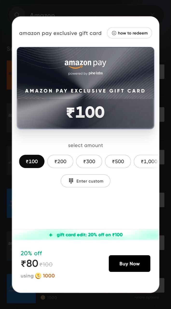 CRED Gift Card Sale – ₹100 Amazon Pay Gift Card for ₹80
