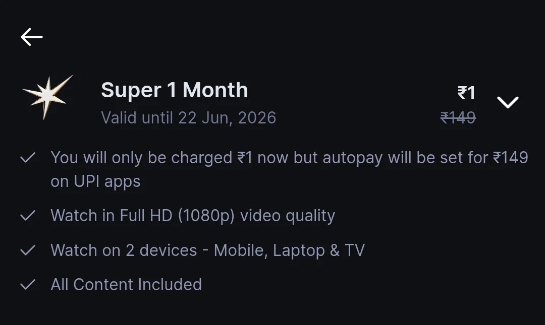 JioHotstar Super ₹1 Offer - Get 1 Month Super Plan at Just ₹1