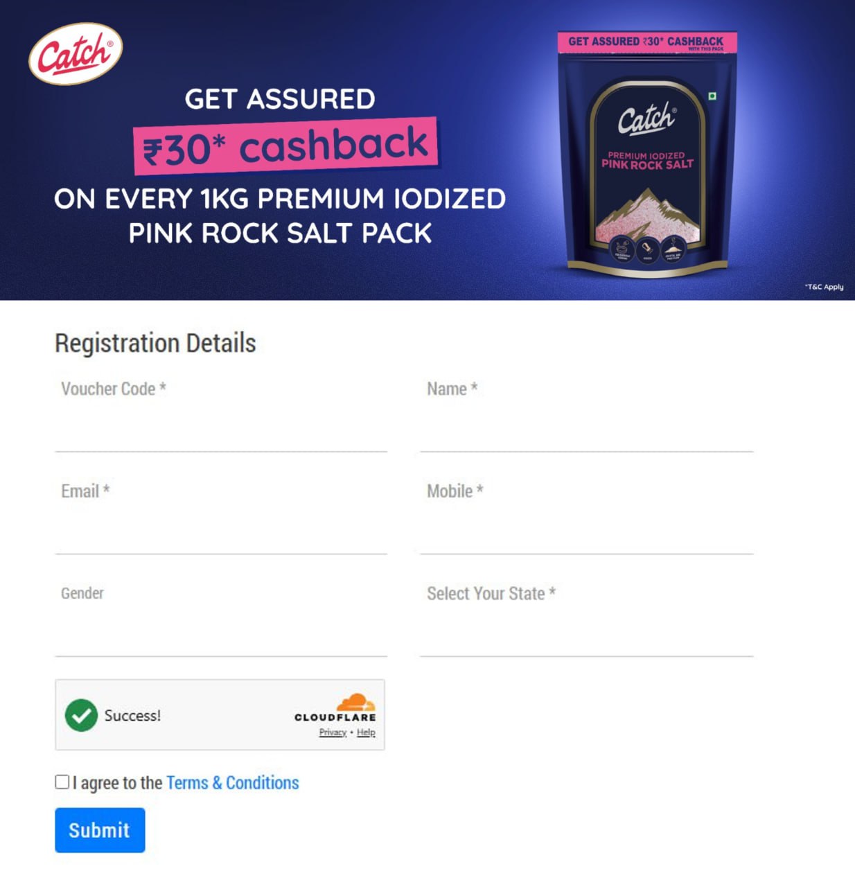 Catch Pink Rock Salt Offer ₹30 cashback on 1KG pack
