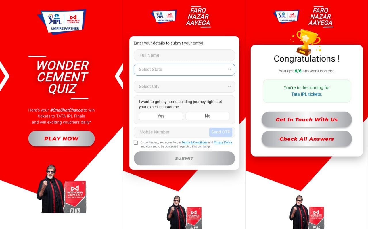 Wonder Cement IPL Quiz 2026 - Win TATA IPL Final Tickets