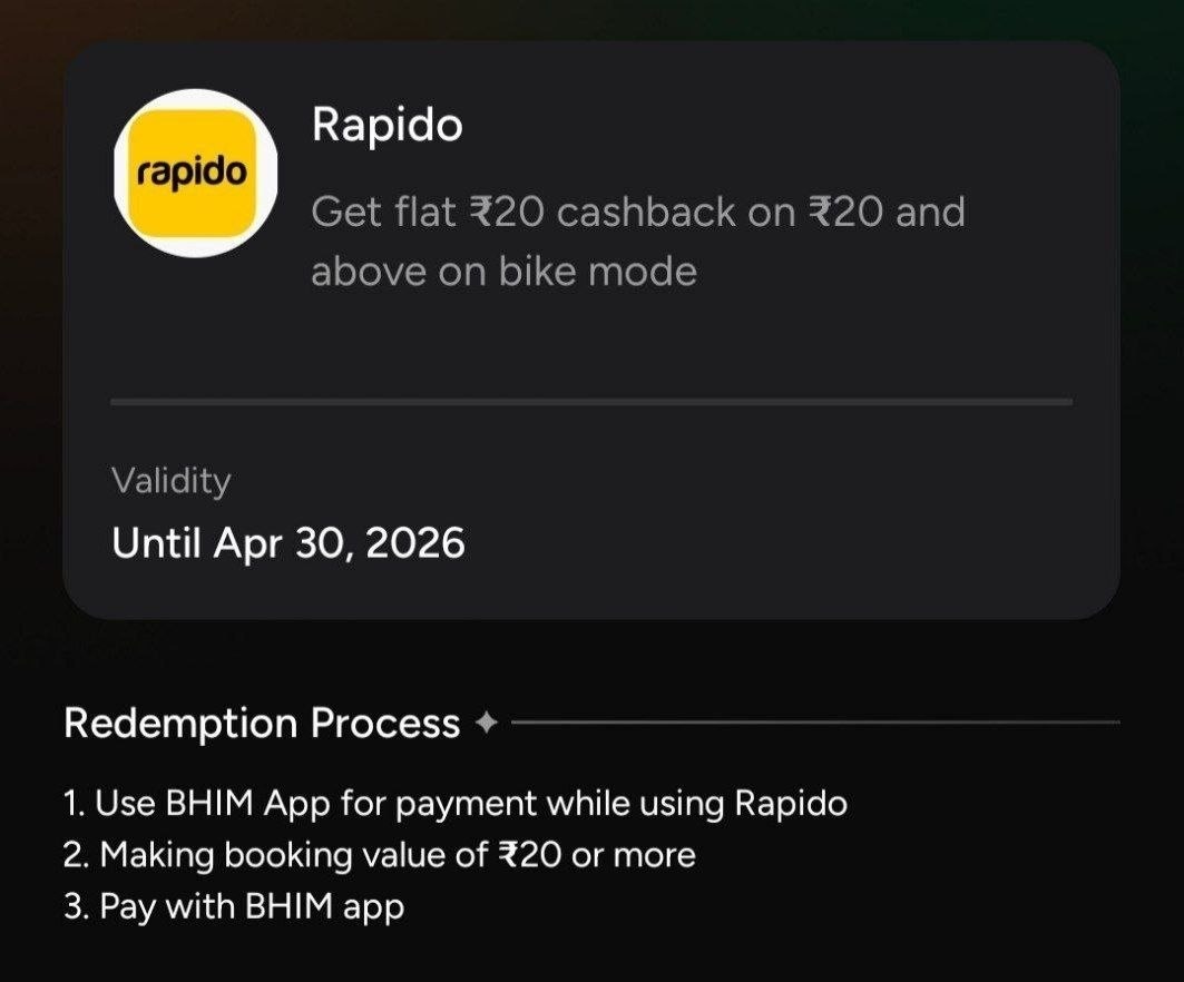 BHIM App Rapido Offer 2026