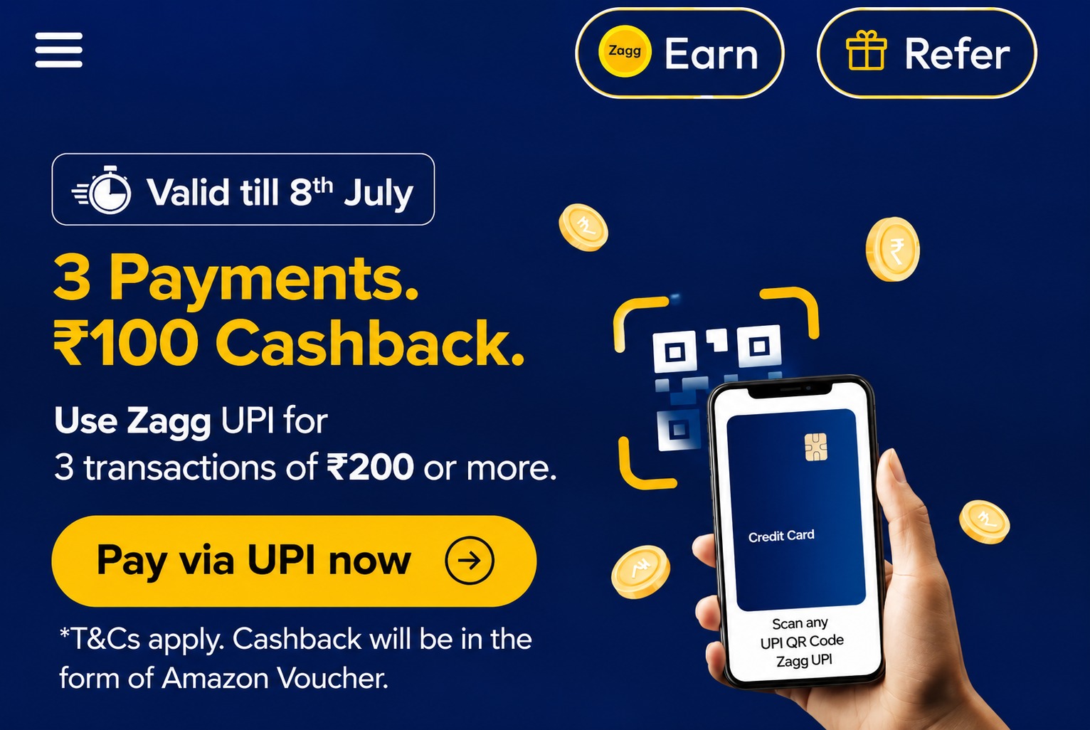 Zagg UPI Offer 2026 - Get ₹100 Amazon Gift Voucher on 3 UPI Payments