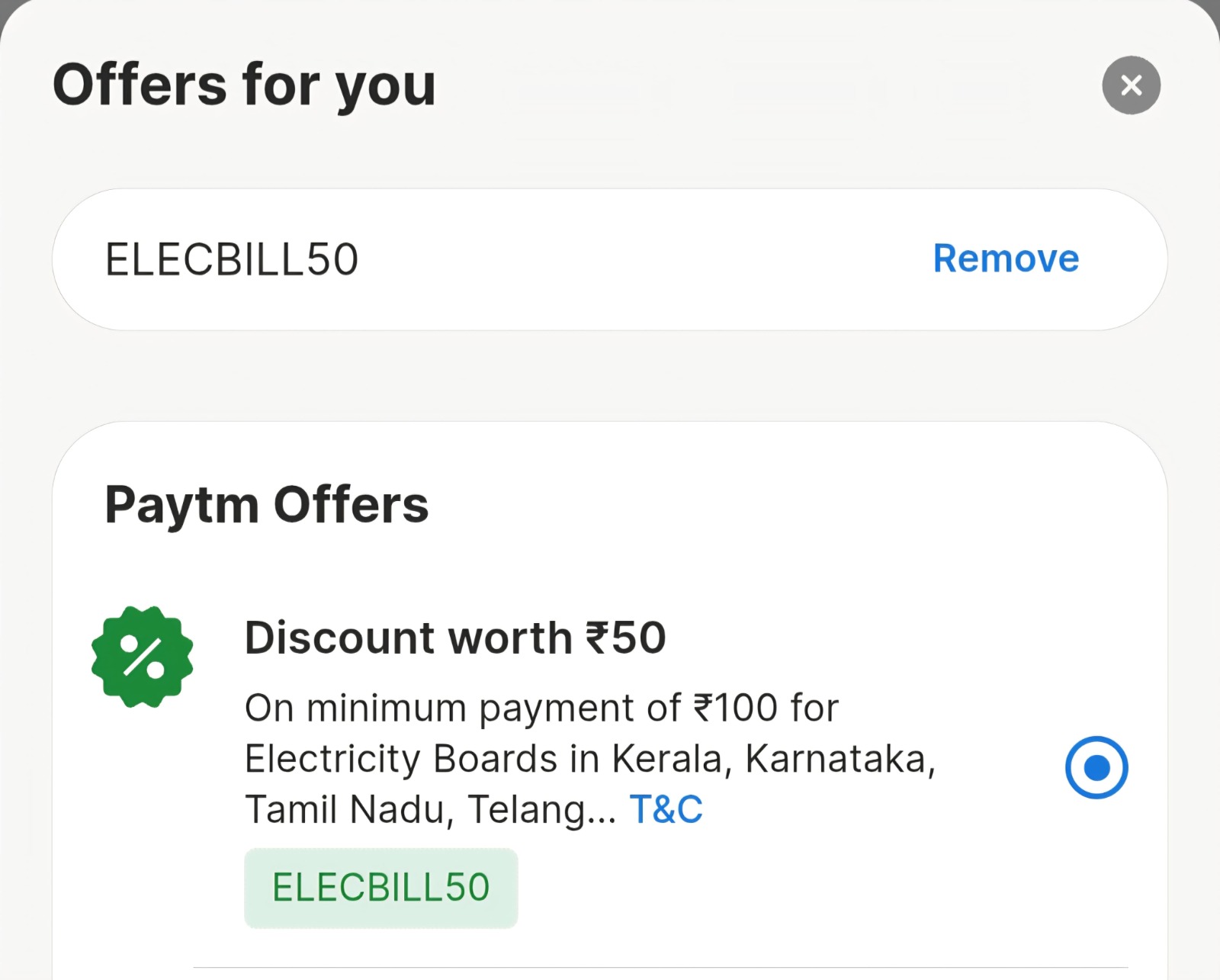 Paytm ₹50 Electricity Bill Offer 2026 ELECBILL50 Coupon Code Discount