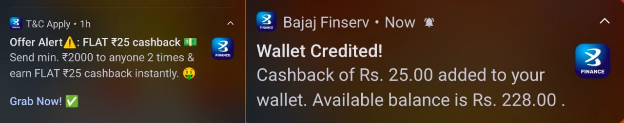 Bajaj Finance ₹25 Cashback Offer