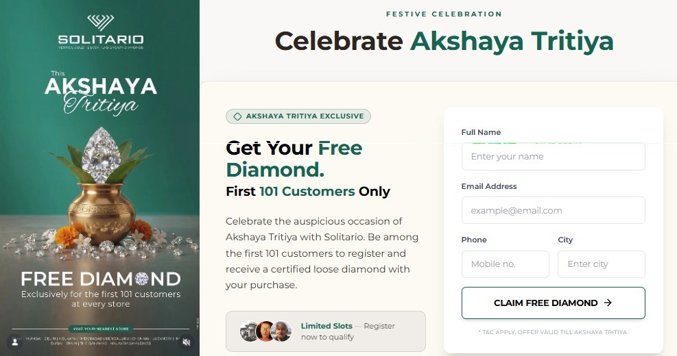 Solitario Free Diamond Offer - Akshaya Tritiya Giveaway