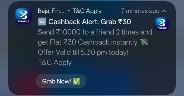 Bajaj Finance ₹30 Cashback Offer