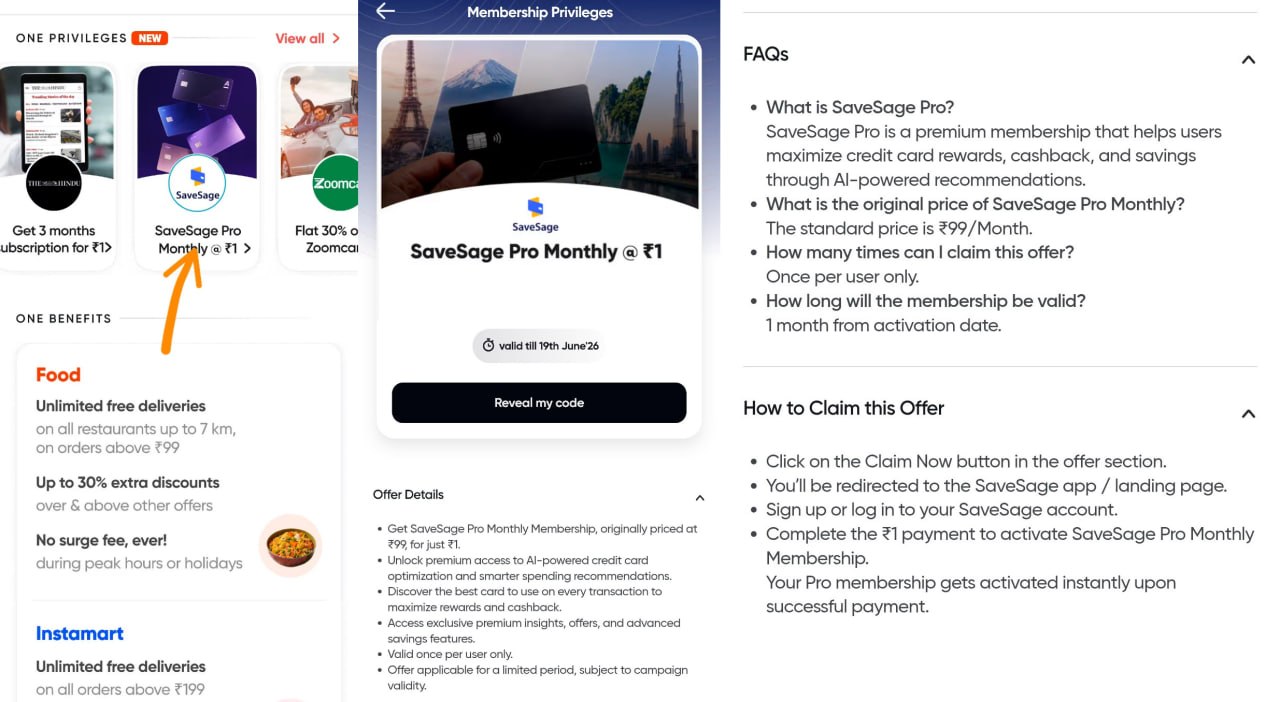 Exclusive Swiggy SaveSage Pro ₹1 Offer
