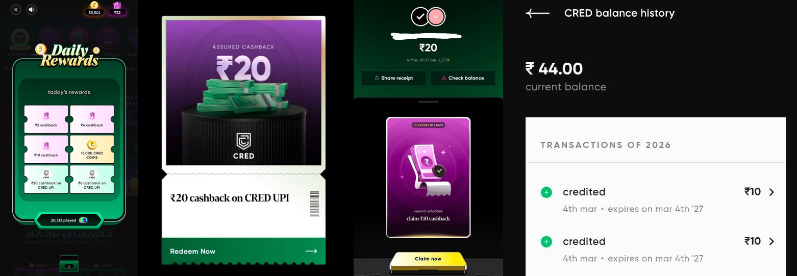 CRED Daily Rewards Cashback ₹20 offer