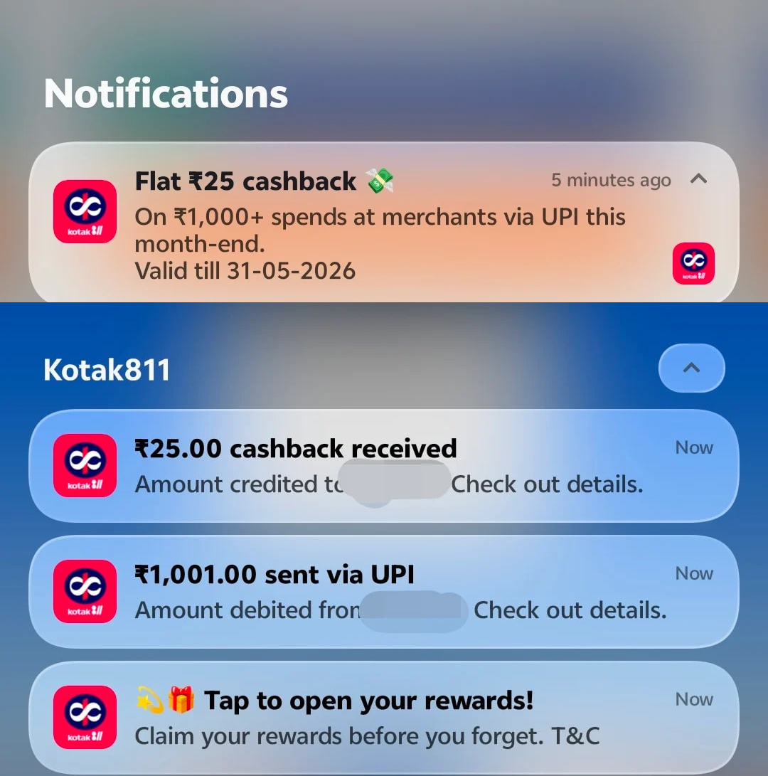 Kotak 811 UPI Cashback Offer
