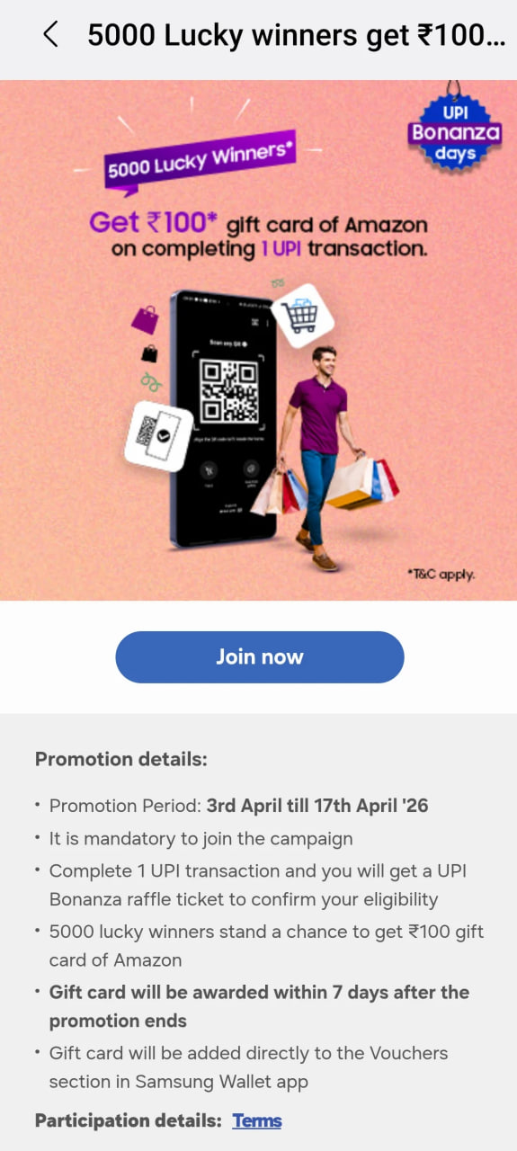 Join the Samsung Wallet ₹100 Amazon Gift Card Offer