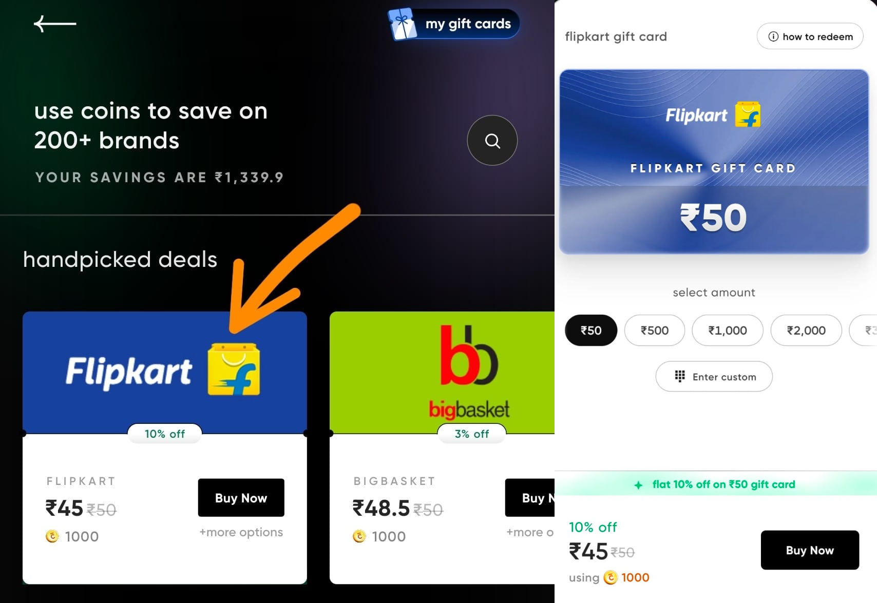CRED Flipkart Gift Card Offer – Get 10% Instant Discount on ₹50 Gift Card