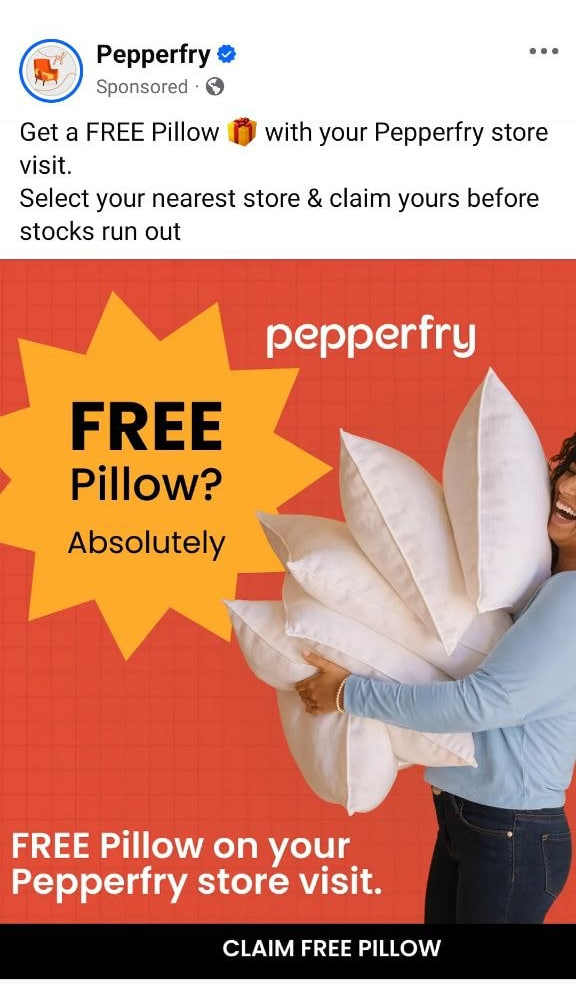 Pepperfry Free Pillow Offer