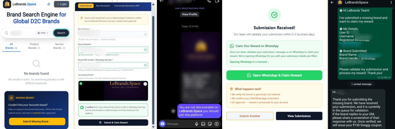 LeBrands Space ₹150 Swiggy Coupon Offer submit missing brand reward process