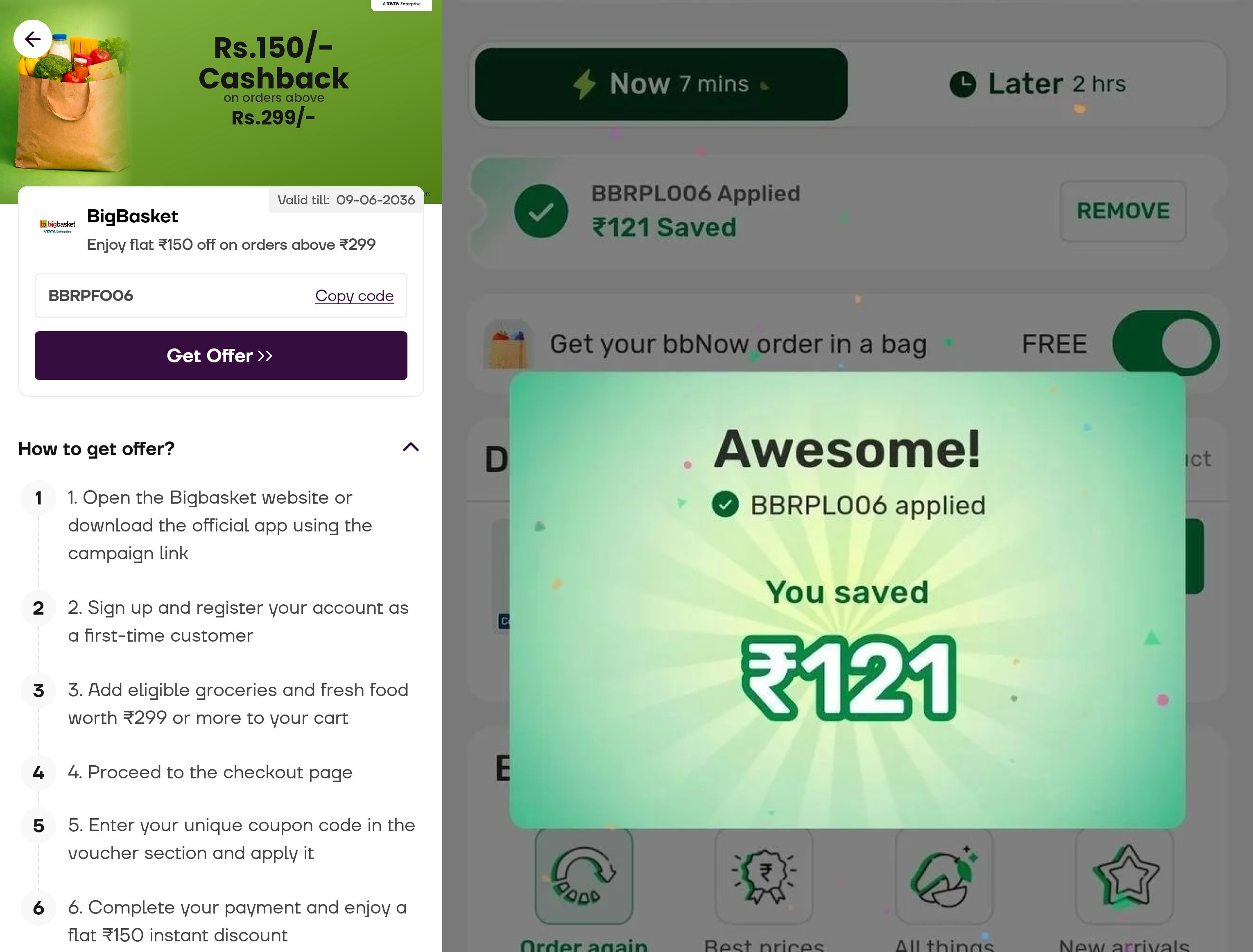 BigBasket Free Shopping Offer Using Navi UPI Coupon Code BBRPFO06