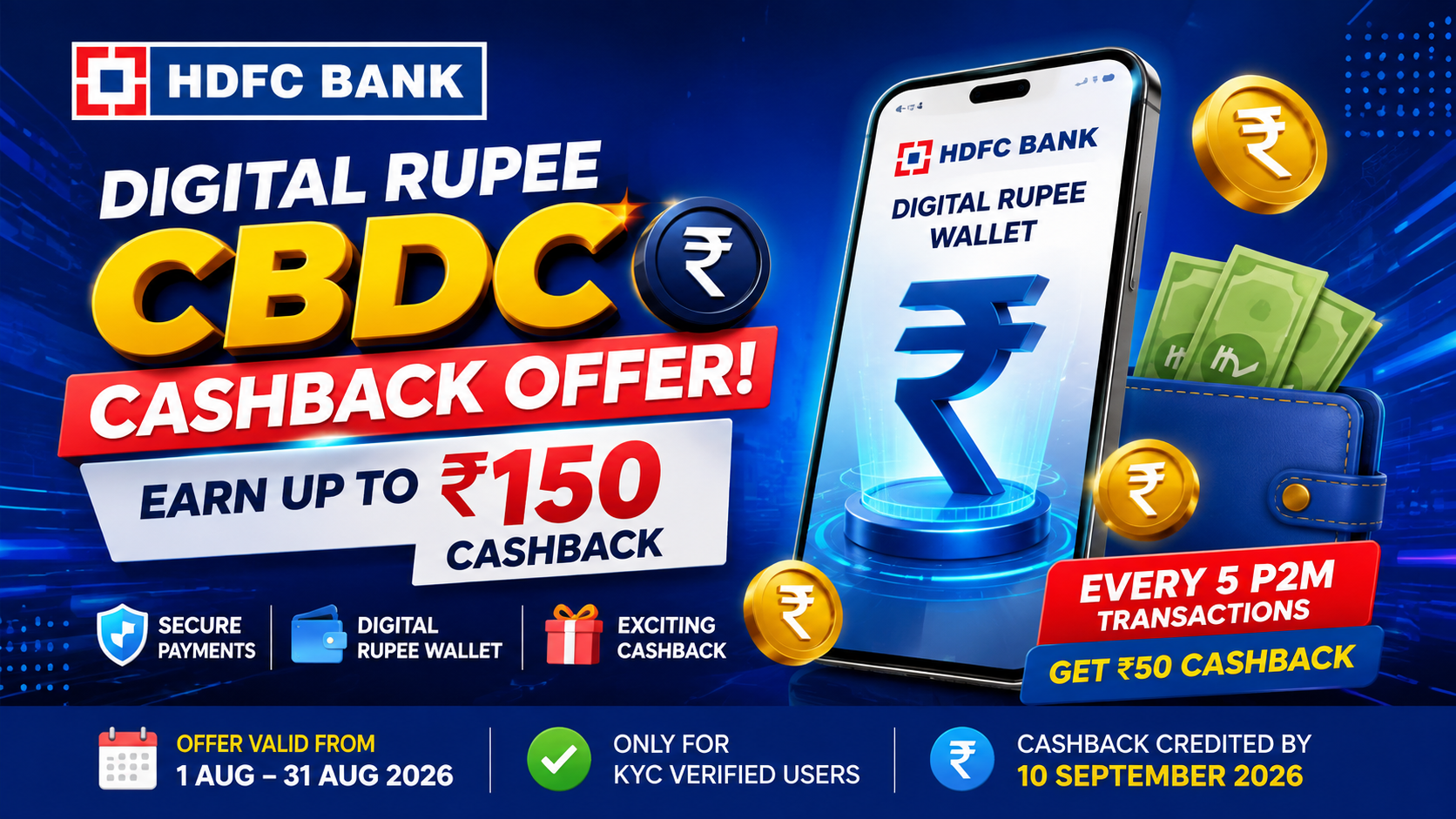 HDFC Bank Digital Rupee Cashback Offer August 2026