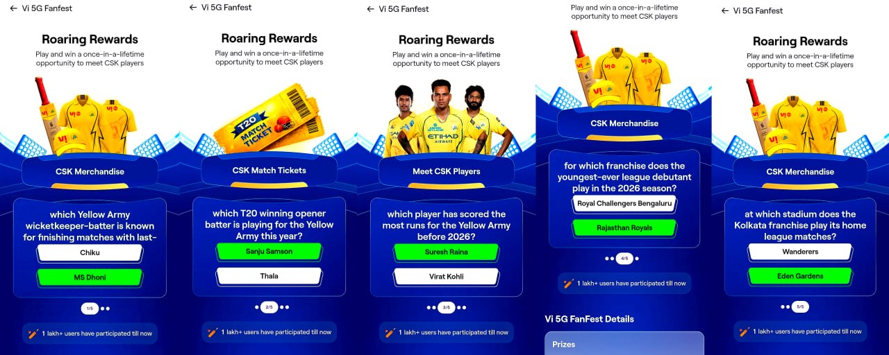Vi Roaring Rewards Offer 2026 - Win CSK match ticket