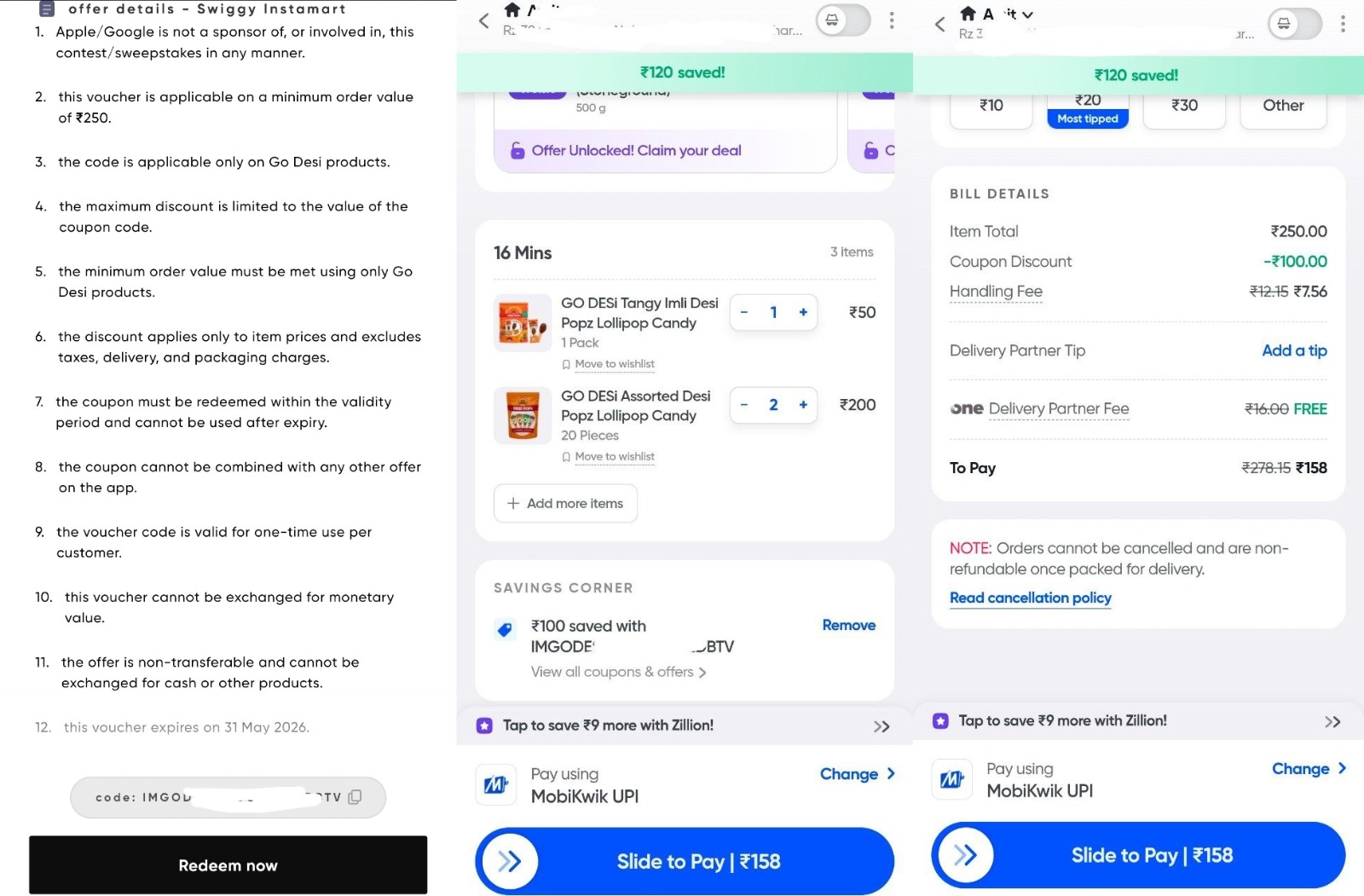 CRED Go Desi ₹100 Off Offer 2026 - Flat ₹100 Discount on ₹250 Swiggy Instamart Order