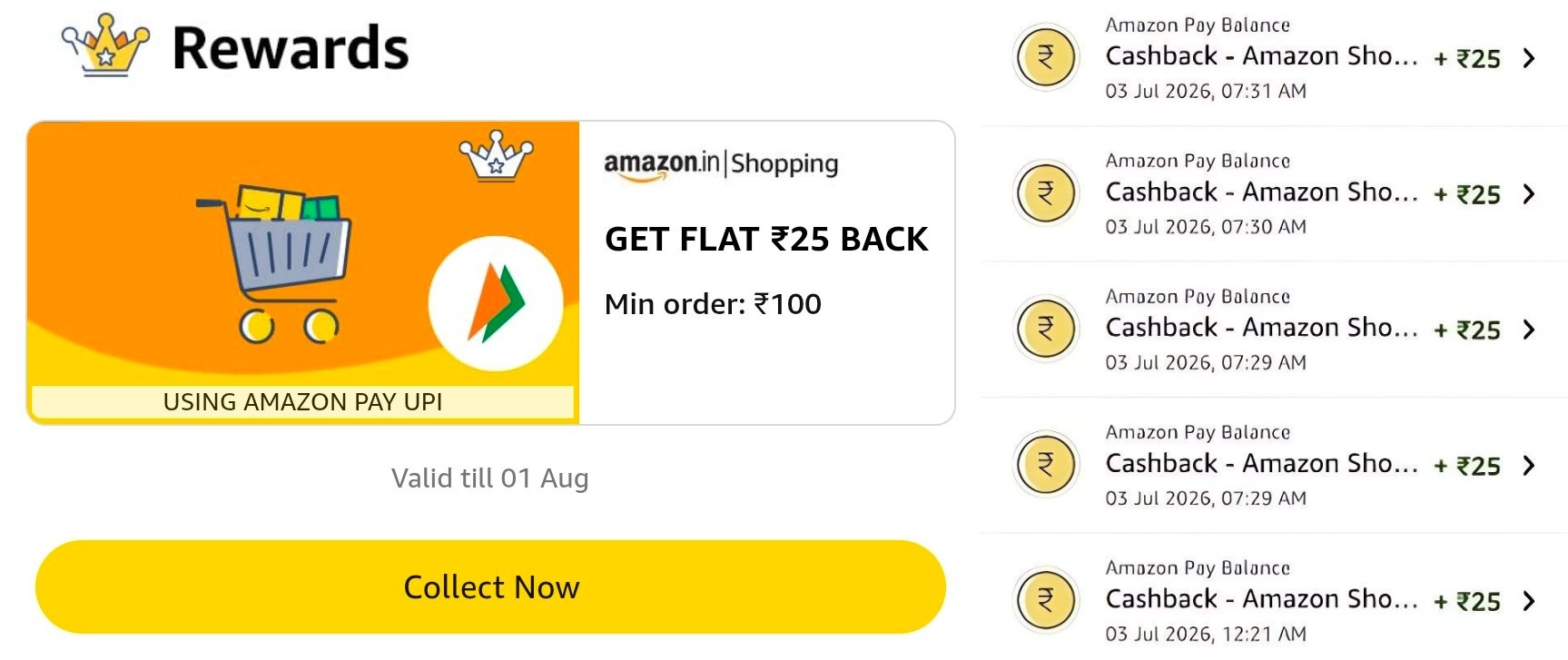 Amazon Shopping ₹25 Cashback Offer 2026 – Get Flat ₹25 Back on ₹100 Orders