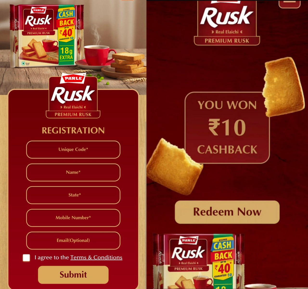 Parle Rusk Cashback Offer ₹10 to ₹40 cashback on 200g pack