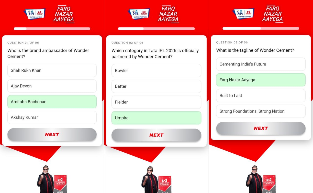 Wonder Cement IPL Quiz 2026 - Win TATA IPL Final Tickets + ₹500 Daily Rewards