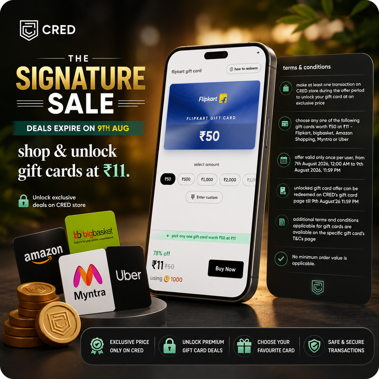 CRED Signature Sale Gift Card Offer 2026 – Get ₹50 Gift Card for ₹11