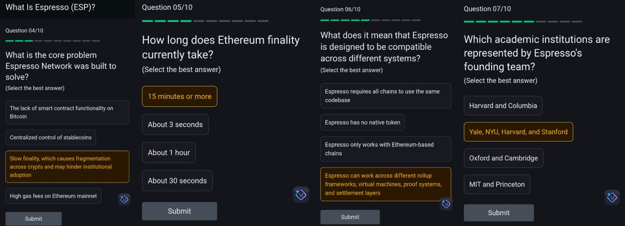 Binance Learn and Earn Espresso Quiz - Earn Free 12 ESP Tokens