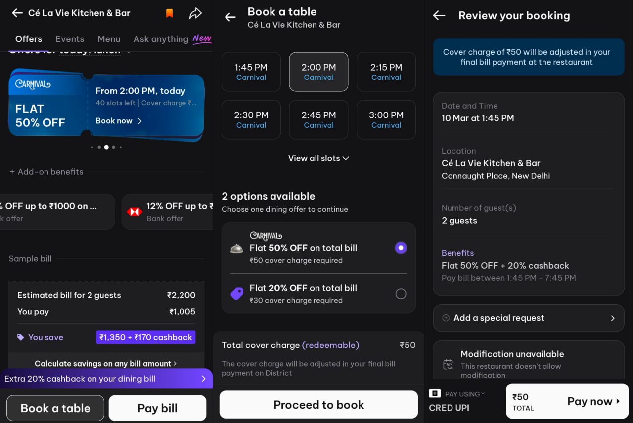 district app dining carnival offer flat 50 percent off