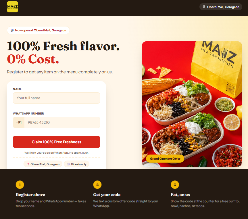 Maiz Free Meal Offer 2026 – Free Burrito Bowl Nachos or Tacos in Mumbai