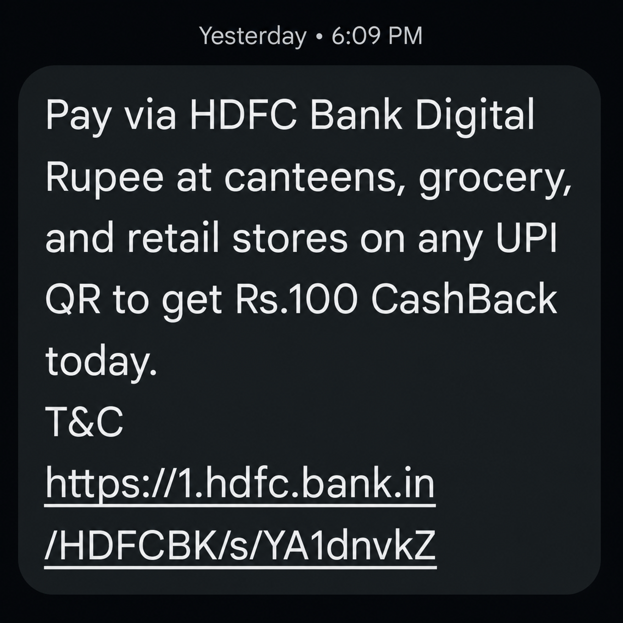 HDFC Bank Digital Rupee Cashback Offer