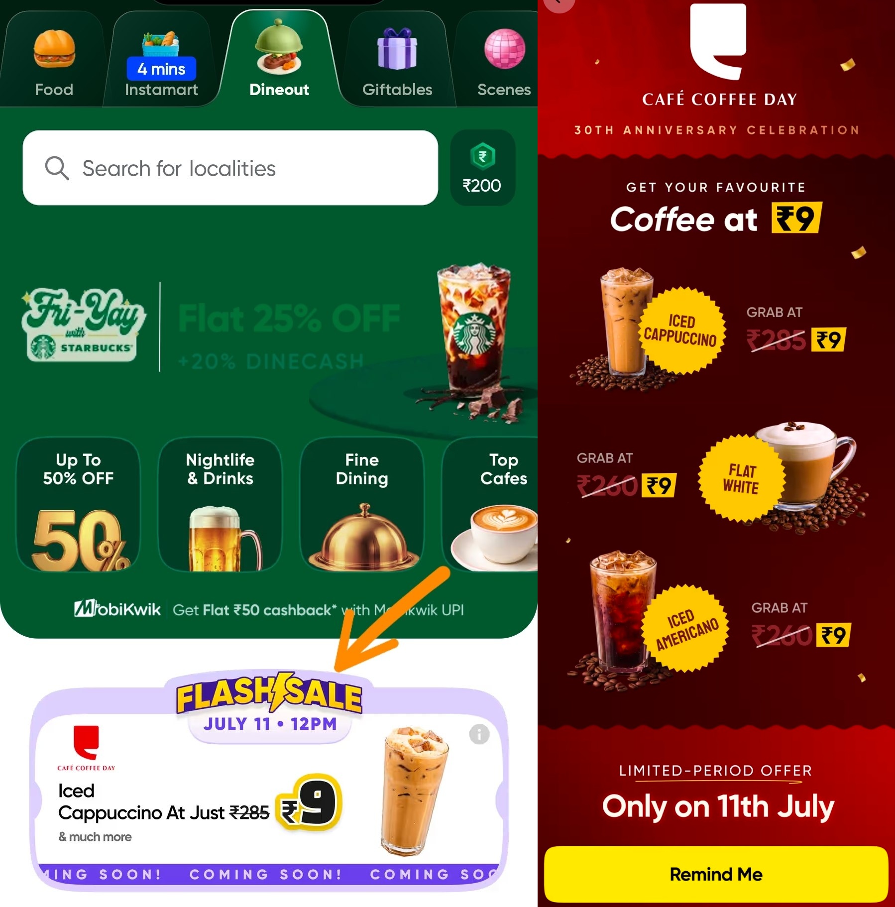 Swiggy x Café Coffee Day ₹9 Coffee Offer 2026 – Grab Your Favourite Coffee on Swiggy Dineout