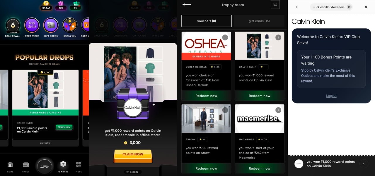 CRED Popular Drops Offer redeem ₹1000 Calvin Klein reward points using CRED coins