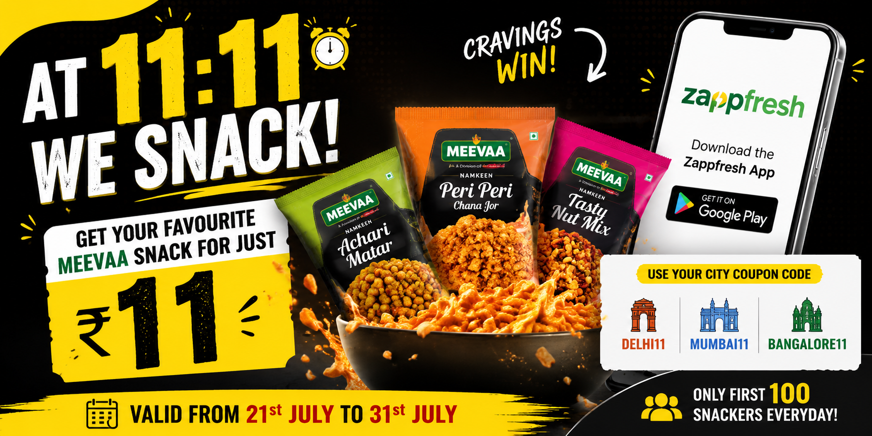 Zappfresh Meevaa Snack ₹11 Offer 2026 – Get Favourite Snacks for Just ₹11