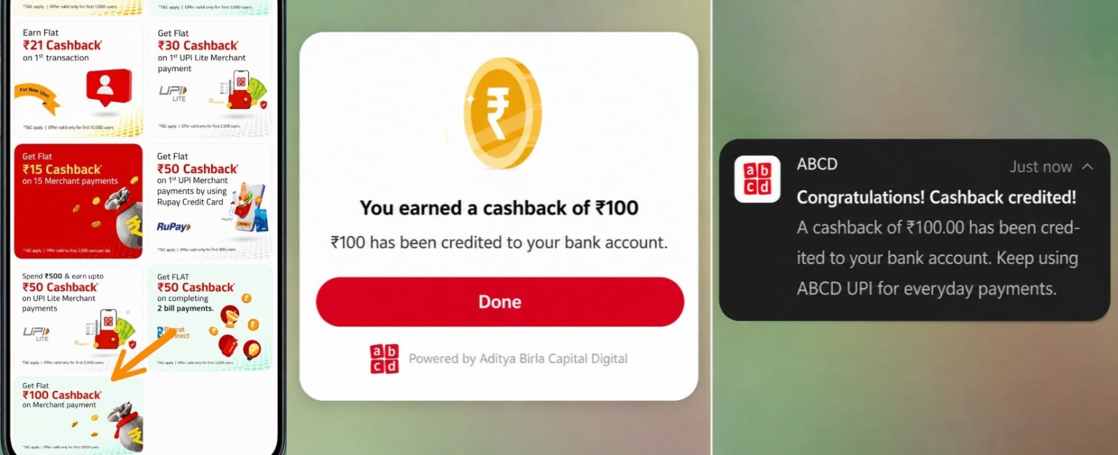 ABCD UPI Cashback ₹100 Offer