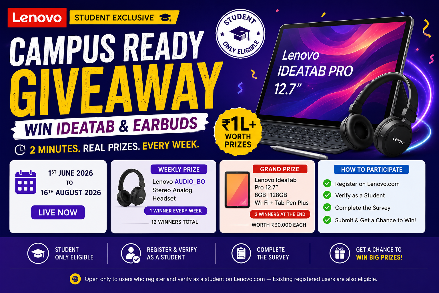 Lenovo Campus Ready Giveaway 2026 Win IdeaTab Pro and Earbuds